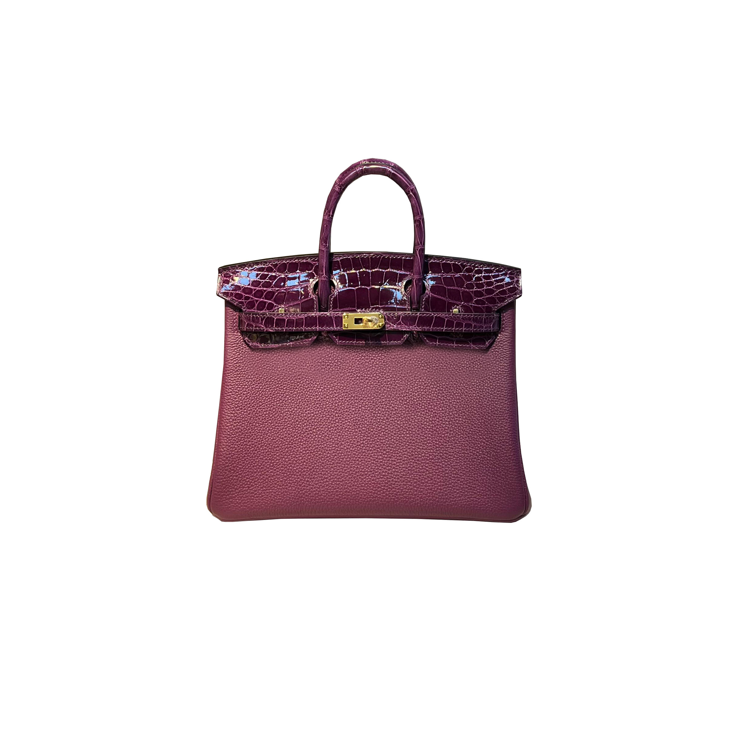 H**mes master birkin 25 crocodile and togo leather grape purple gold buckle h076216ck43 (25*20*13cm)